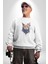 Şimşek Yağmur Kedi Kadın Erkek Beyaz Baskılı Sweatshirt 5