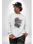 Pilot Çeketli Deri Şapkalı Cool Kedi Kadın Erkek Beyaz Baskılı Sweatshirt 4