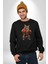 Boks Yapan Kedi Kadın Erkek Siyah Baskılı Sweatshirt 1
