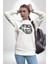 Ay Yıldız Dudak Bulut Dövme Kadın Erkek Beyaz Baskılı Sweatshirt 3