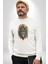 Kurukafa Iskelet Kızılderili Tüy Kartal Şefi Kadın Erkek Beyaz Baskılı Sweatshirt 2