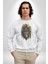 Kurukafa Iskelet Kızılderili Tüy Kartal Şefi Kadın Erkek Beyaz Baskılı Sweatshirt 4