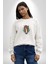 At Kafası Renkli Kadın Erkek Beyaz Baskılı Sweatshirt 2
