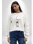 Astronot Ay Balon Kadın Erkek Beyaz Baskılı Sweatshirt 1