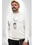 Astronot Ay Balon Kadın Erkek Beyaz Baskılı Sweatshirt 2