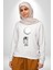 Astronot Ay Balon Kadın Erkek Beyaz Baskılı Sweatshirt 3