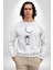 Astronot Ay Balon Kadın Erkek Beyaz Baskılı Sweatshirt 4