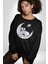 Kuala Sancar Uyuyor Ay Mars Kadın Erkek Siyah Sweatshirt 1