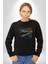 Timsah Renkli Kafası Kadın Erkek Siyah Baskılı Sweatshirt 1