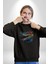Timsah Renkli Kafası Kadın Erkek Siyah Baskılı Sweatshirt 3