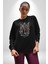 Gitar Kafatası Güller Doğa Uyumu Kadın Erkek Siyah Baskılı Sweatshirt 2