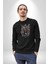 Gitar Kafatası Güller Doğa Uyumu Kadın Erkek Siyah Baskılı Sweatshirt 3