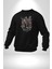 Gitar Kafatası Güller Doğa Uyumu Kadın Erkek Siyah Baskılı Sweatshirt 4