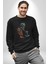 Zombi Iskelet Kendine Yumruk Kadın Erkek Siyah Baskılı Sweatshirt 5