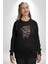 Kırmızı Gözlük Papyon Dinazor Kadın Erkek Siyah Baskılı Sweatshirt 2