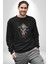 Bizon Inek Kafatası Kurumuş Kadın Erkek Siyah Baskılı Sweatshirt 3