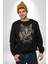 Red Cloud Kedi Hintli Kadın Erkek  Siyah Baskılı Sweatshirt 1