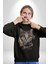 Red Cloud Kedi Hintli Kadın Erkek  Siyah Baskılı Sweatshirt 4