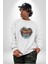 Basketbol Potası Bulutlu Siyah Kadın Erkek Beyaz Baskılı Sweatshirt 3