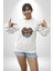 Basketbol Potası Bulutlu Siyah Kadın Erkek Beyaz Baskılı Sweatshirt 5