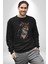 Kızılderili Tilki Kadın Erkek Siyah Baskılı Sweatshirt 4