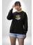 Astronot Kitap Füze Saat Ampül Büyüteç Kadın Erkek Siyah Baskılı Sweatshirt 3