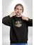 Astronot Kitap Füze Saat Ampül Büyüteç Kadın Erkek Siyah Baskılı Sweatshirt 4