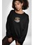 Astronot Kitap Füze Saat Ampül Büyüteç Kadın Erkek Siyah Baskılı Sweatshirt 5