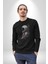 Astronot Kafası Kadın Erkek Siyah Baskılı Sweatshirt 4