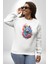 Renkli Kurt Kadın Erkek Beyaz Baskılı Sweatshirt 1