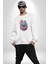 Renkli Kurt Kadın Erkek Beyaz Baskılı Sweatshirt 2