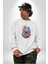 Renkli Kurt Kadın Erkek Beyaz Baskılı Sweatshirt 4