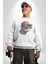 Gözlük Şapka Mukalemun Kadın Erkek Beyaz Baskılı Sweatshirt 1