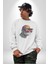 Gözlük Şapka Mukalemun Kadın Erkek Beyaz Baskılı Sweatshirt 2