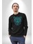 Yeşil Leopar Kafası Kadın Erkek Siyah Baskılı Sweatshirt 1