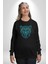 Yeşil Leopar Kafası Kadın Erkek Siyah Baskılı Sweatshirt 2