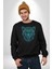 Yeşil Leopar Kafası Kadın Erkek Siyah Baskılı Sweatshirt 3