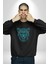 Yeşil Leopar Kafası Kadın Erkek Siyah Baskılı Sweatshirt 5