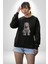 Beyaz Kaplan Kadın Erkek Siyah Baskılı Sweatshirt 2