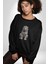 Beyaz Kaplan Kadın Erkek Siyah Baskılı Sweatshirt 5
