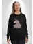 Unicorn Çiçek Kadın Erkek Siyah Baskılı Sweatshirt 2