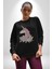 Unicorn Çiçek Kadın Erkek Siyah Baskılı Sweatshirt 4
