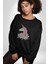 Unicorn Çiçek Kadın Erkek Siyah Baskılı Sweatshirt 5