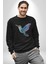 Sinek Kuşu Renkli Kadın Erkek Siyah Baskılı Sweatshirt 3