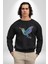 Sinek Kuşu Renkli Kadın Erkek Siyah Baskılı Sweatshirt 5