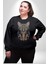 Kulaklık Kedi Kadın Erkek Siyah Baskılı Sweatshirt 2