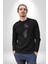 Gezegenler Balon Astronot Yükselişi Kadın Erkek Siyah Baskılı Sweatshirt 2
