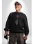 Gezegenler Balon Astronot Yükselişi Kadın Erkek Siyah Baskılı Sweatshirt 5