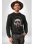 Kulaklıklı Hipster Portre Panda Kadın Erkek Siyah Baskılı Sweatshirt 1