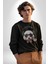 Kulaklıklı Hipster Portre Panda Kadın Erkek Siyah Baskılı Sweatshirt 3